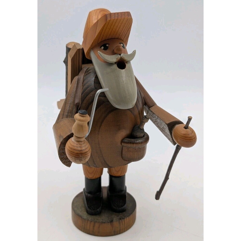 KWO German Incense Smoker Woodsman Wood Vendor 7" Erzgebirge Wooden Figure Used